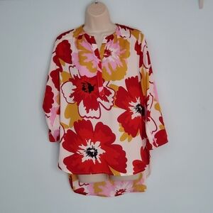 Mirror Image Floral Print Red Floral Tunic Blouse - Sz PL